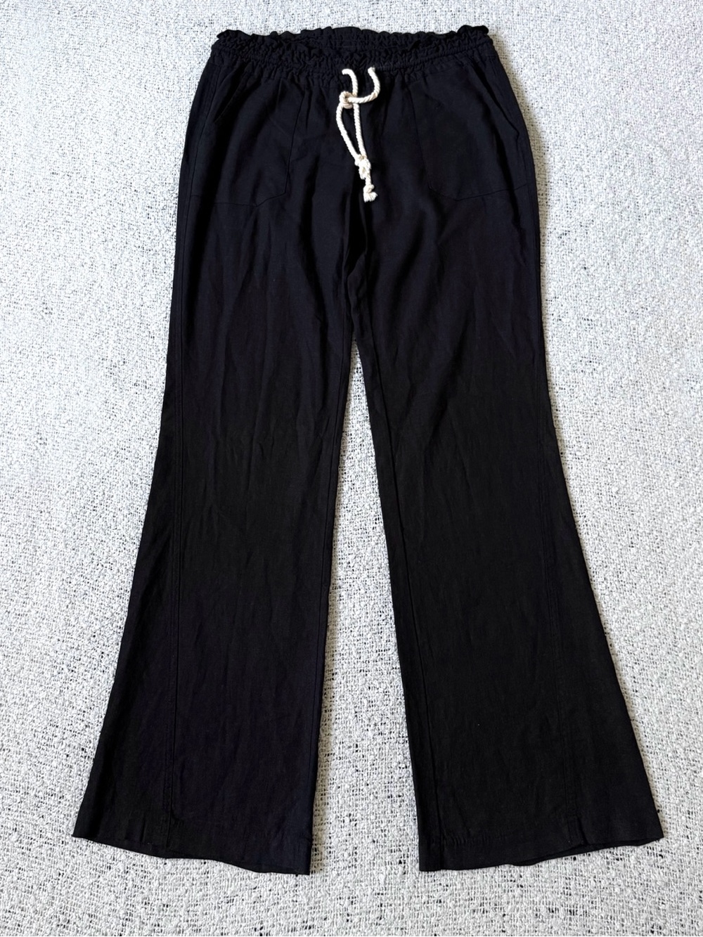 Roxy Black Pull-On Wide Leg Pants Size L Linen Blend
